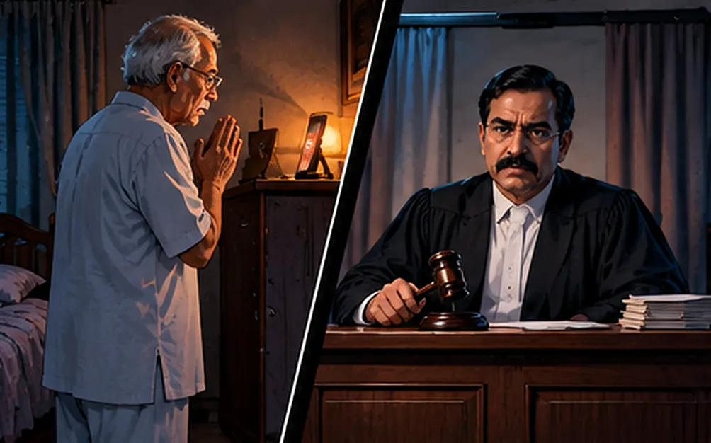 Ek taraf pajame mein haath jode Ramesh ji, doosri taraf phone pe nakli adalat ka judge